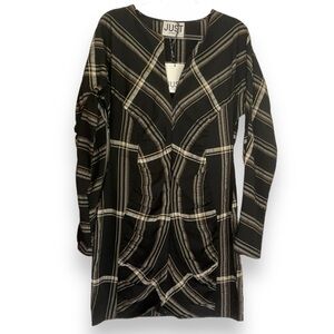 JUST Female Dress Cassio Black Brown Plaid Longsleeve Summer Midi Size Small NWT